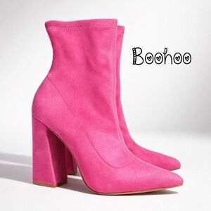Boohoo Fuchsia/Neon Slip on Heeled Boots-NWOT